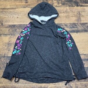 Mudd Girls Hoodie Sherpa Lined Hood Floral Sleeve‎ Drawstring Gray Size 10